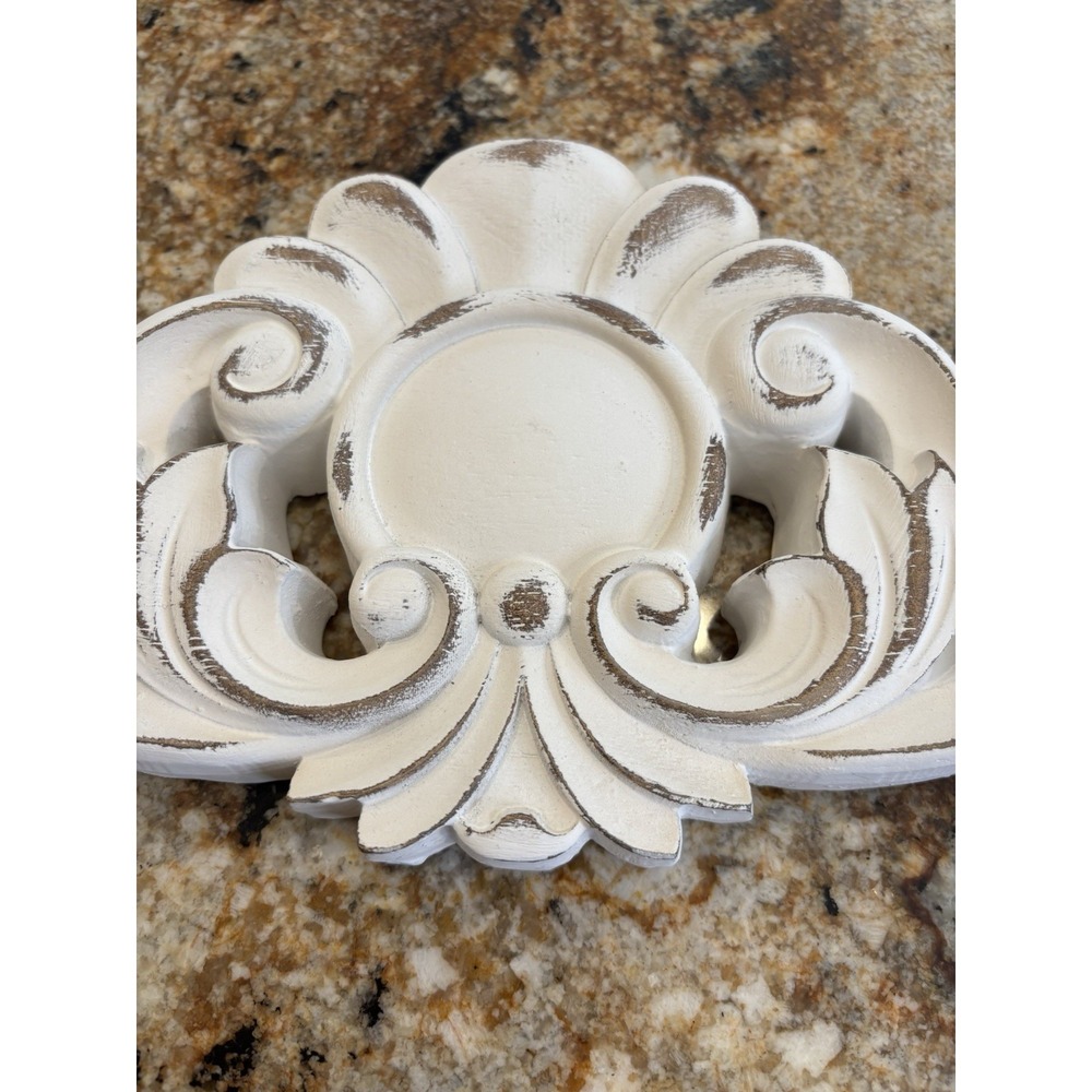 Weathered-look Shabby Chic Filigree White Wood Wall Decor Picture Topper EUC - Picture 2 of 11